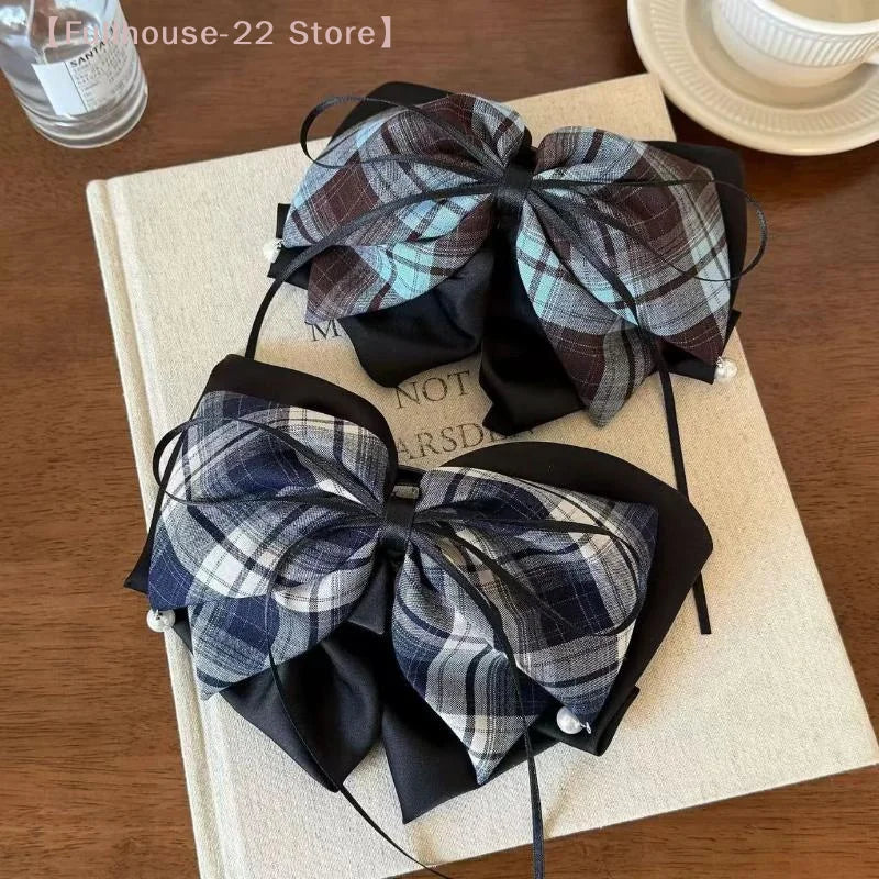 【MAX-22】Vintage Plaid Butterfly Knot Hair Clip Women's Back Of Head Bun Shark Hair Clip Hair Accessories
