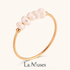 La. Muses Elegant Small Freshwater Pearl Stainless Steel Finger Rings Women Fashion Daily Waterproof