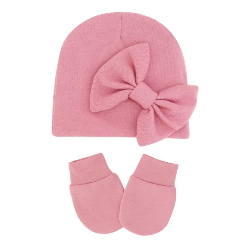 Newborn Baby Girl Hat and Gloves Set | Cotton Beanie for Infant Toddler alternate view