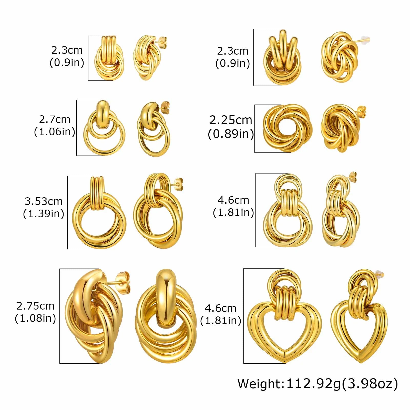 18K Gold Twist Knot Stud Earrings | Geometric Textured Screw-Back Earrings for Wome additional angle