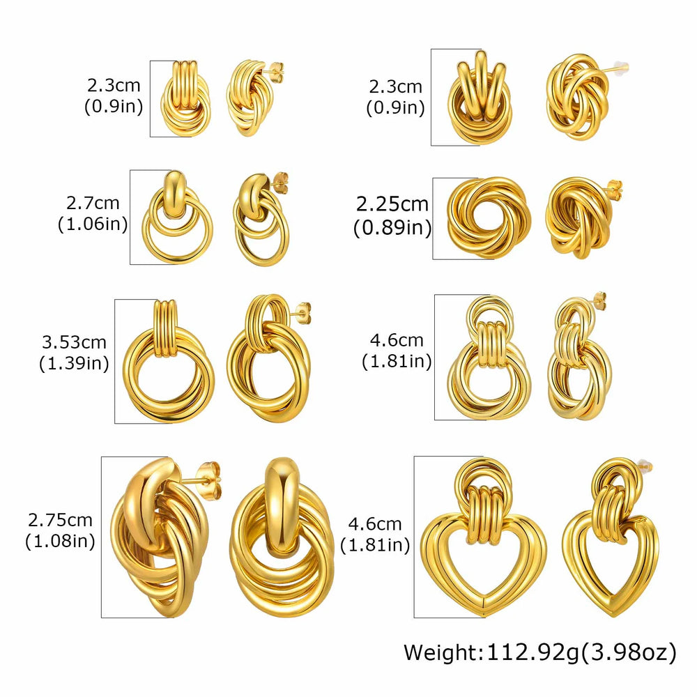 18K Gold Twist Knot Stud Earrings | Geometric Textured Screw-Back Earrings for Wome additional angle