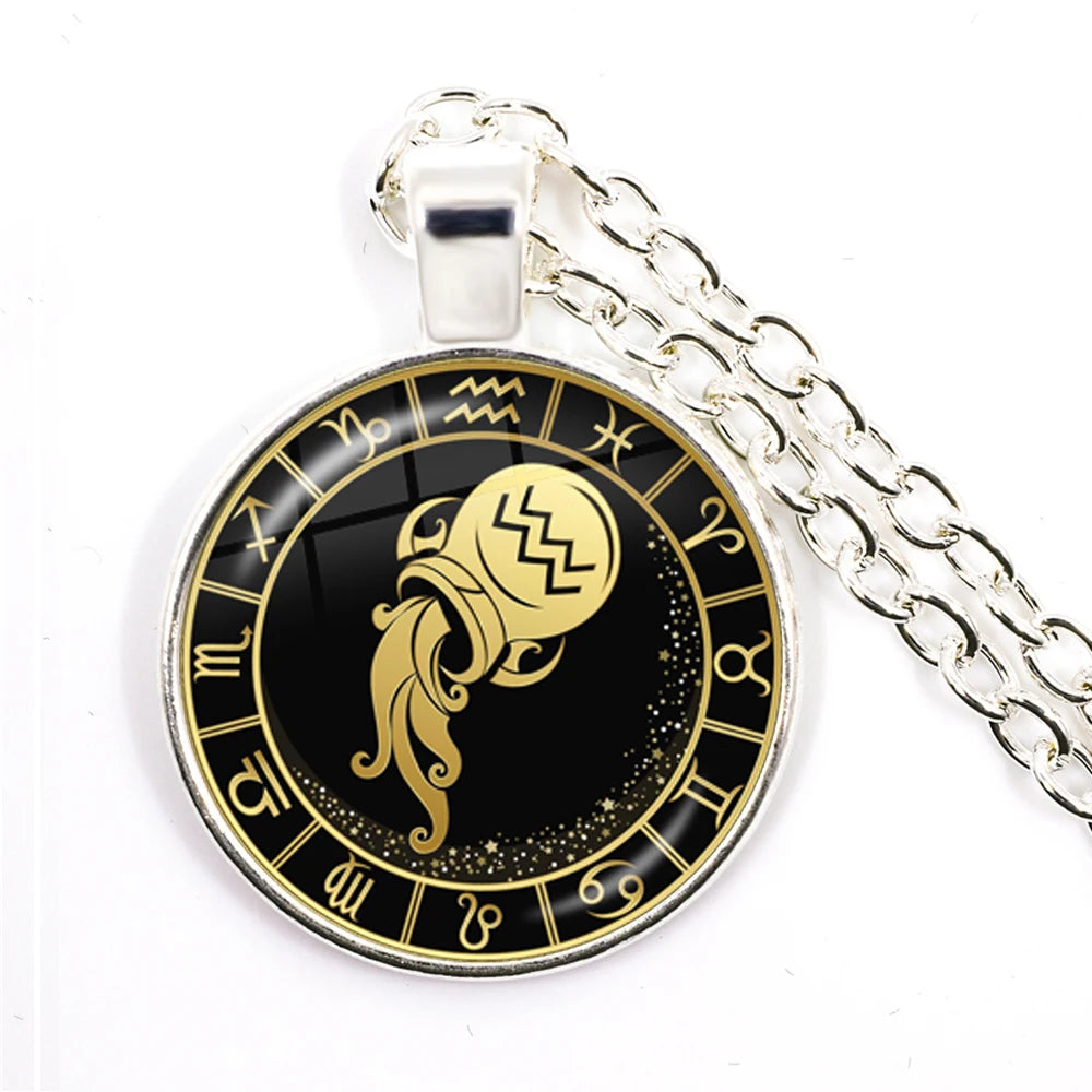 12 Constellation Zodiac Pendant Necklace | Antique Bronze Glass Dome Jewelry lifestyle view