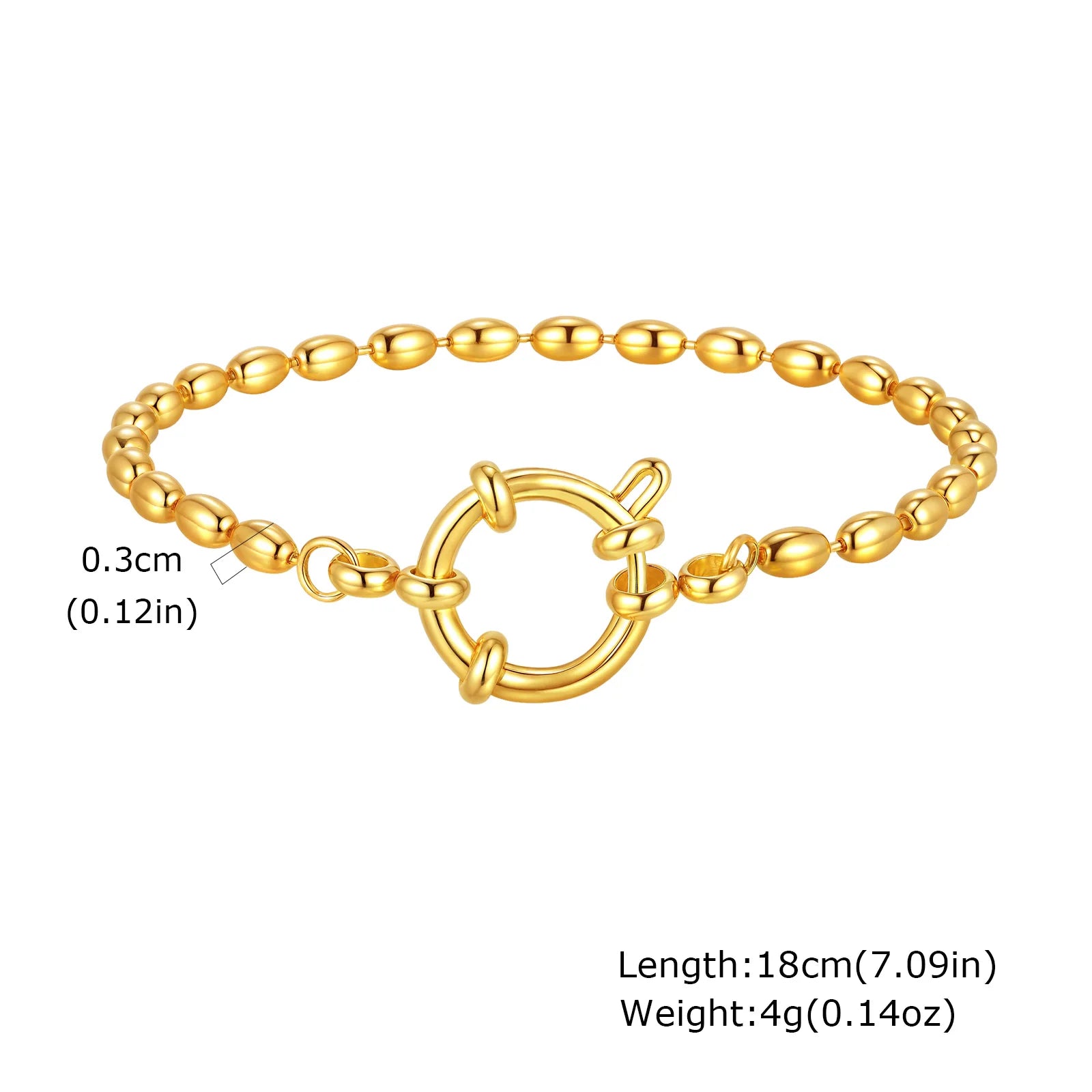 Vnox Square Chain Bracelet | Gold Stainless Steel Round Bubble Link Jewelry for Women close-up view