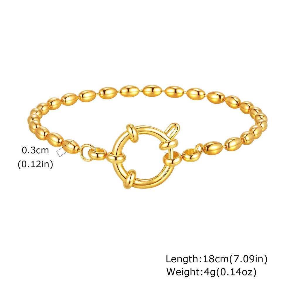 Vnox Square Chain Bracelet | Gold Stainless Steel Round Bubble Link Jewelry for Women close-up view
