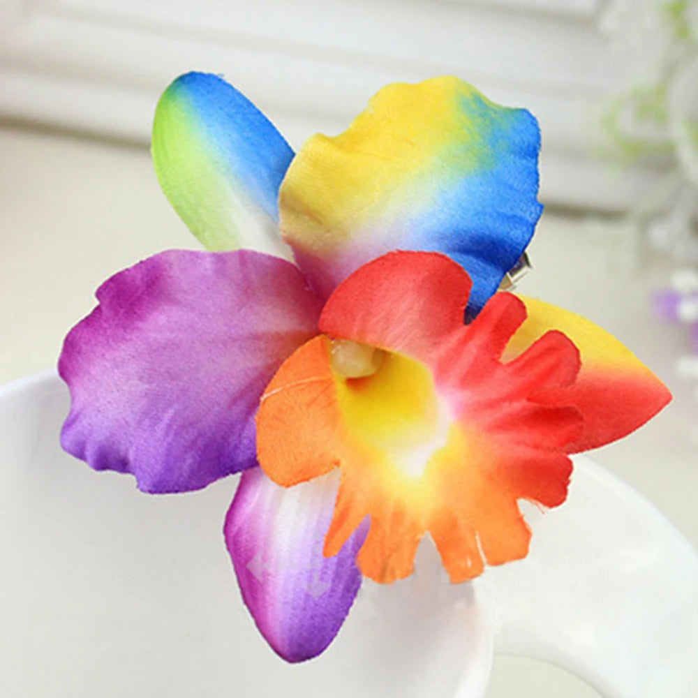 Hawaiian Thai Orchid Flowers Hair Clips Bride Flowers Hair Clips Girls Sweet Hairpins close-up view