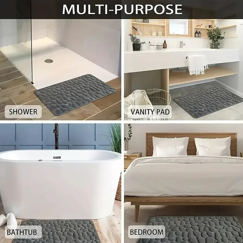 3D Non Slip Bathroom Mat Cobblestone Embossed Bath Mats Absorbent Doormat Carpet Do additional angle
