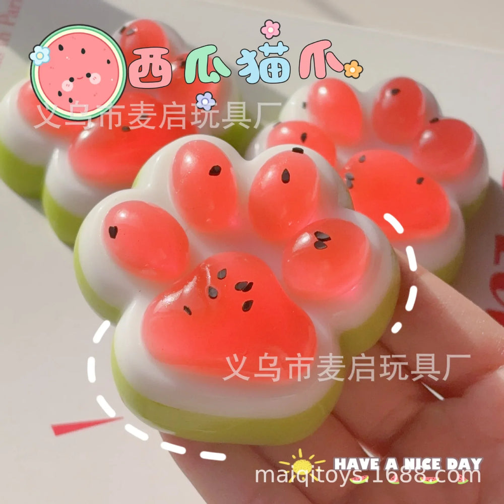 Watermelon Cat Paw Squishy Toy | Cute Summer Stress Reliever alternate view