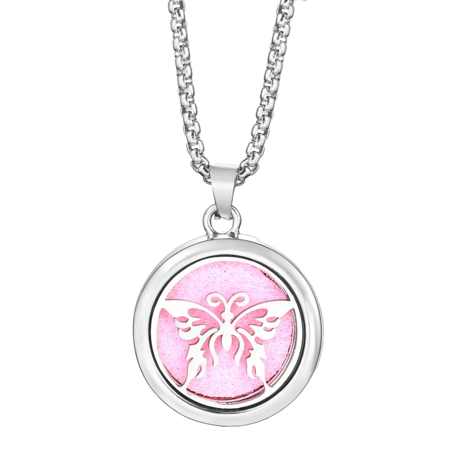 20mm Pattern Insert Perfume Pad Locket Necklace | Stainless Steel Aromatherapy Pendant close-up view