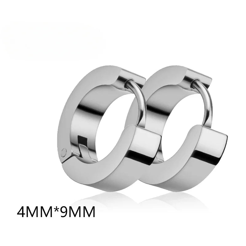 Unisex Punk Black Stainless Steel Hoop Earrings | Gothic Fake Earring Set close-up view