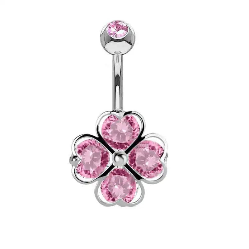1PCS Pink Crown Belly Button Rings Jewelry Stainless Steel Heart Navel Piercing Bar additional angle
