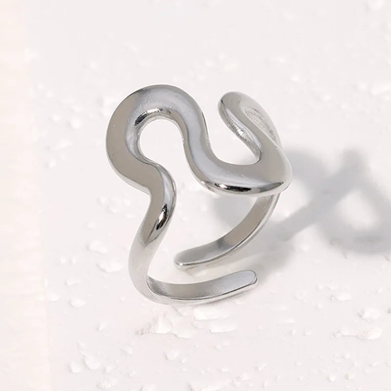 Fashion Stainless Steel Waterproof Open Ring Personality Charms PVD Real Gold 18K Plat close-up view