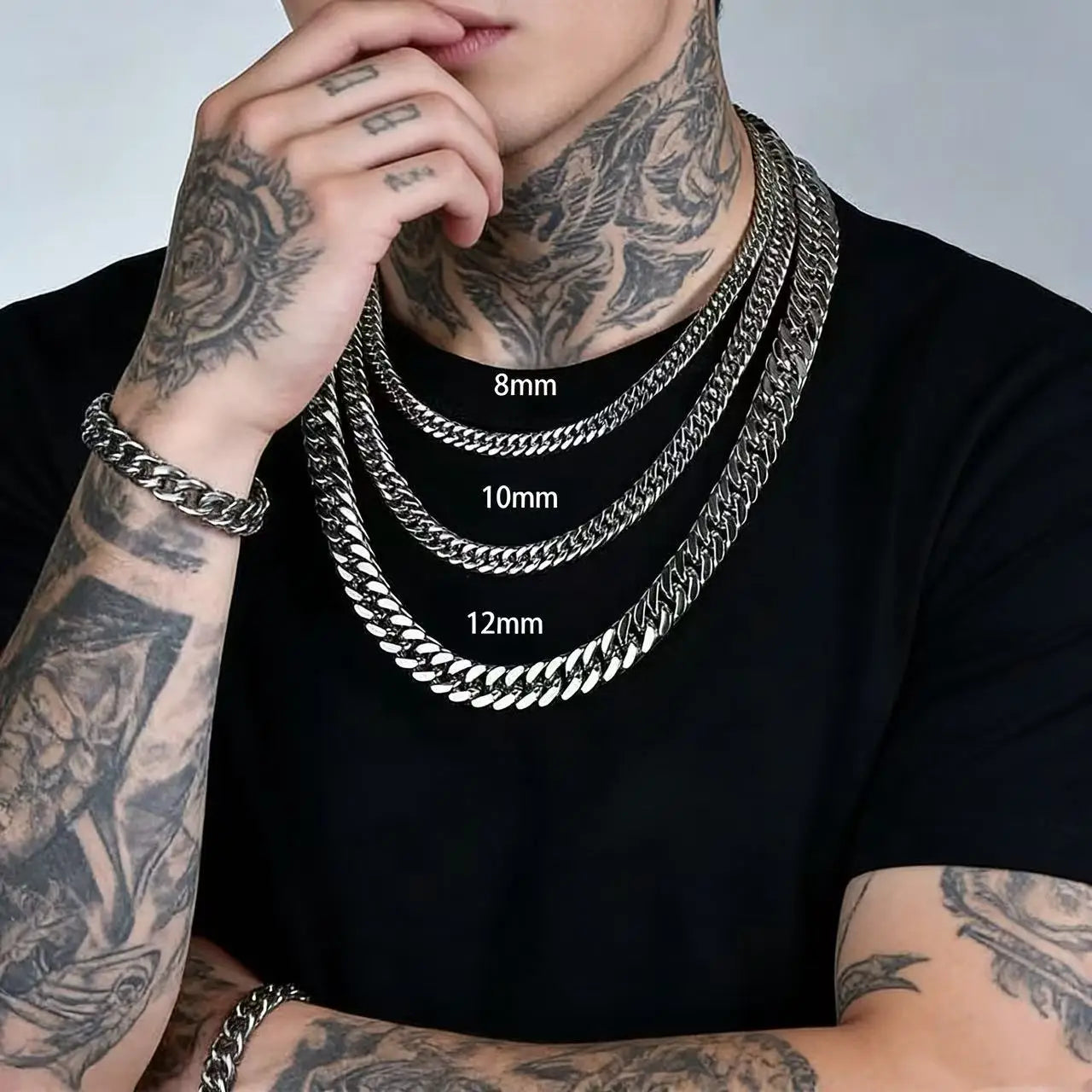 HNSP Stainless Steel Waterproof Cuban Link Chain Necklace For Men Jewelry Thick Heavy lifestyle view