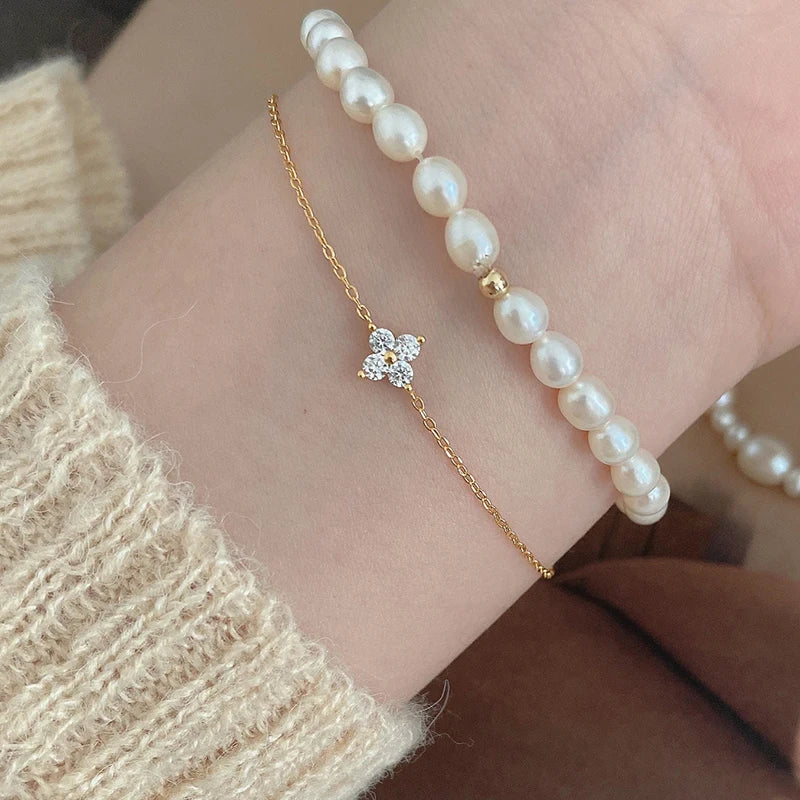 Four Leaf Clover Cubic Zirconia Bracelet | Trendy Chain Link Bracelet for Women alternate view