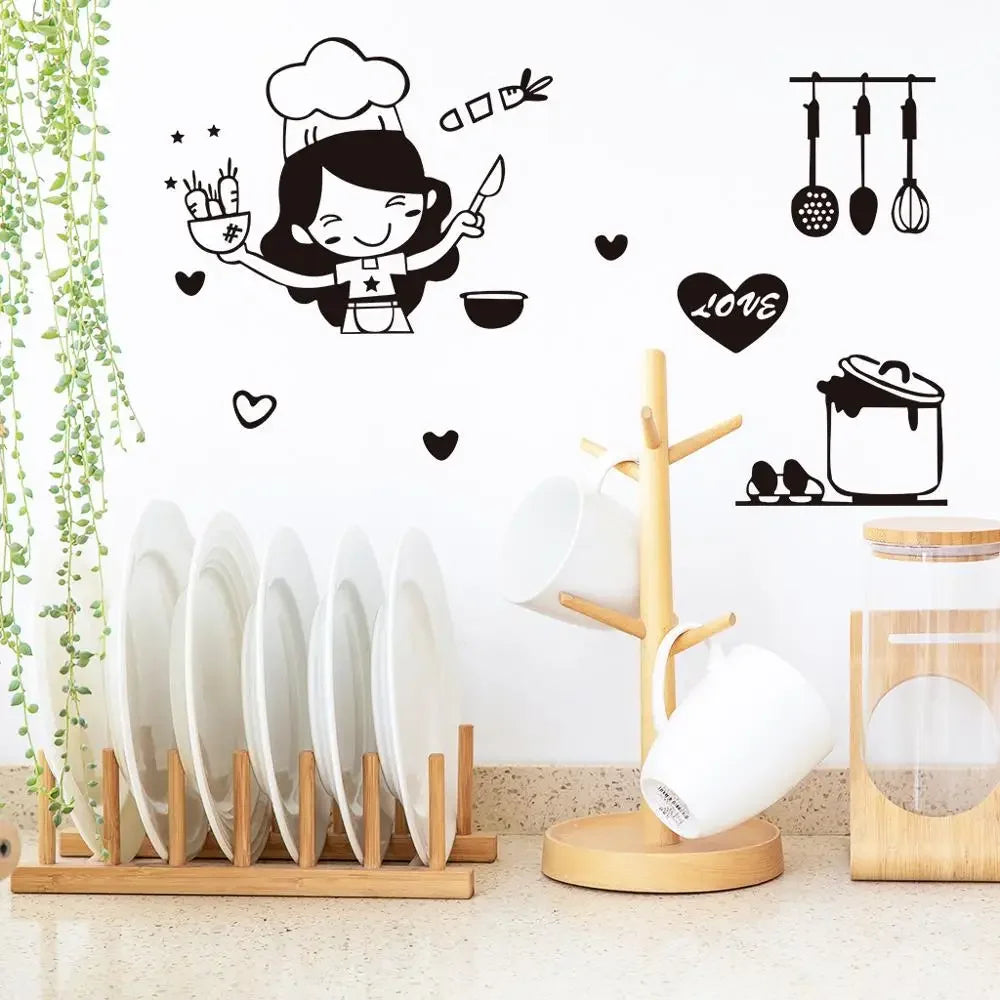 Happy Girl Chef Loves Cooking Wall Sticker | Kitchen and Dining Room Decor lifestyle view