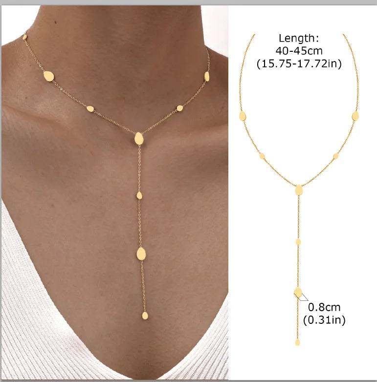 Beaded Long Chain Y Shape Necklace For Women, Minimalist Drop Bar Pendant Choker Ne additional angle