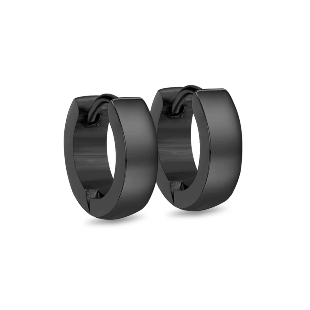 Solid Smooth Hoop Earrings Rosegold Black Stainless Steel Simple Round Ear Clips | additional angle