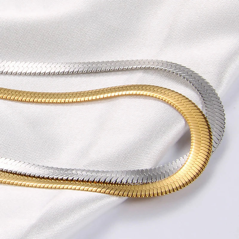 Blade Snake Chain Stainless Steel Necklaces Unisex Men Choker Width 2/4/5mm Herringbone detail view