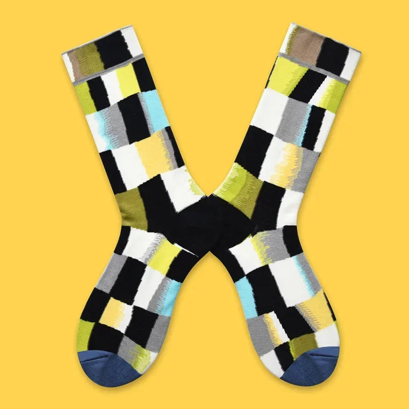 1 Pair Canvas Lattice Plant Art Funny Socks Women Novelty Abstract Cute Socks Women Ja close-up view