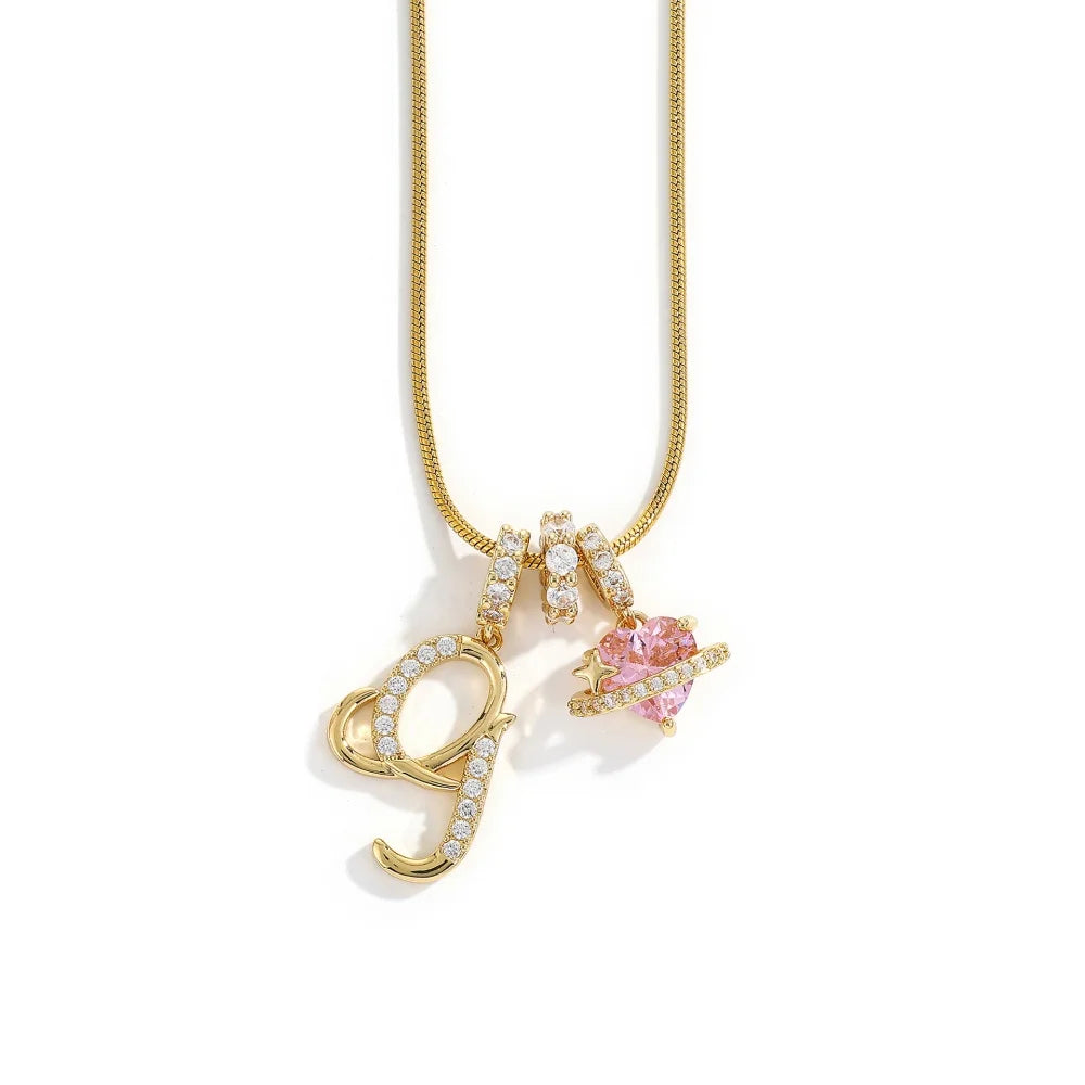 Gold Color Zircon Flower Pendant Necklace Female A-Z 26 Letter Alphabet Wedding Jew additional angle
