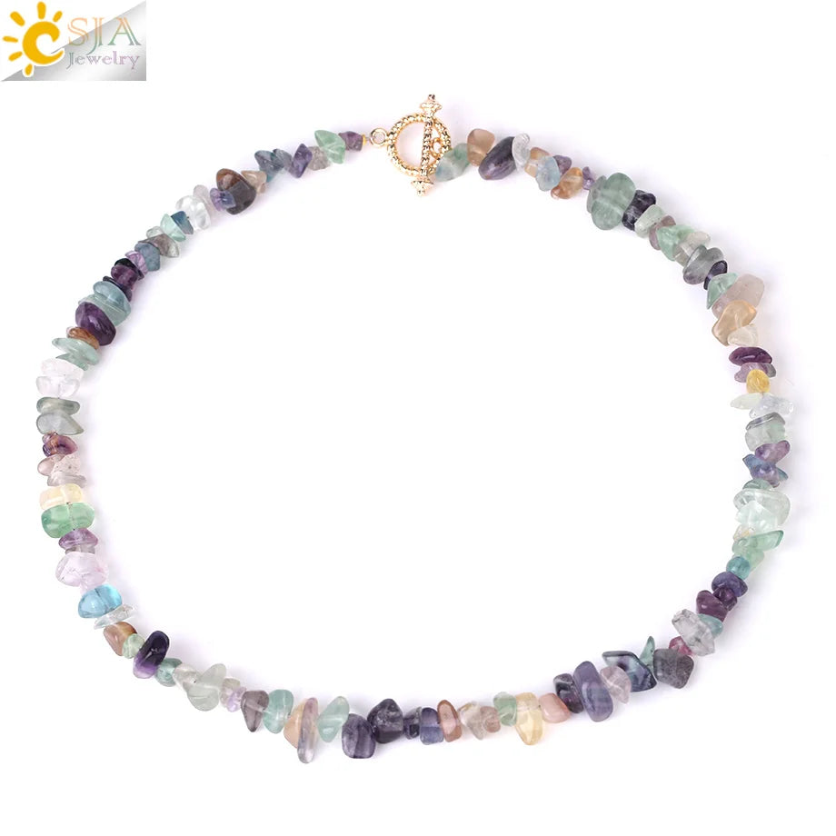 Natural Chip Stone Choker Necklace | Bohemia Crystal Bead Jewelry close-up view