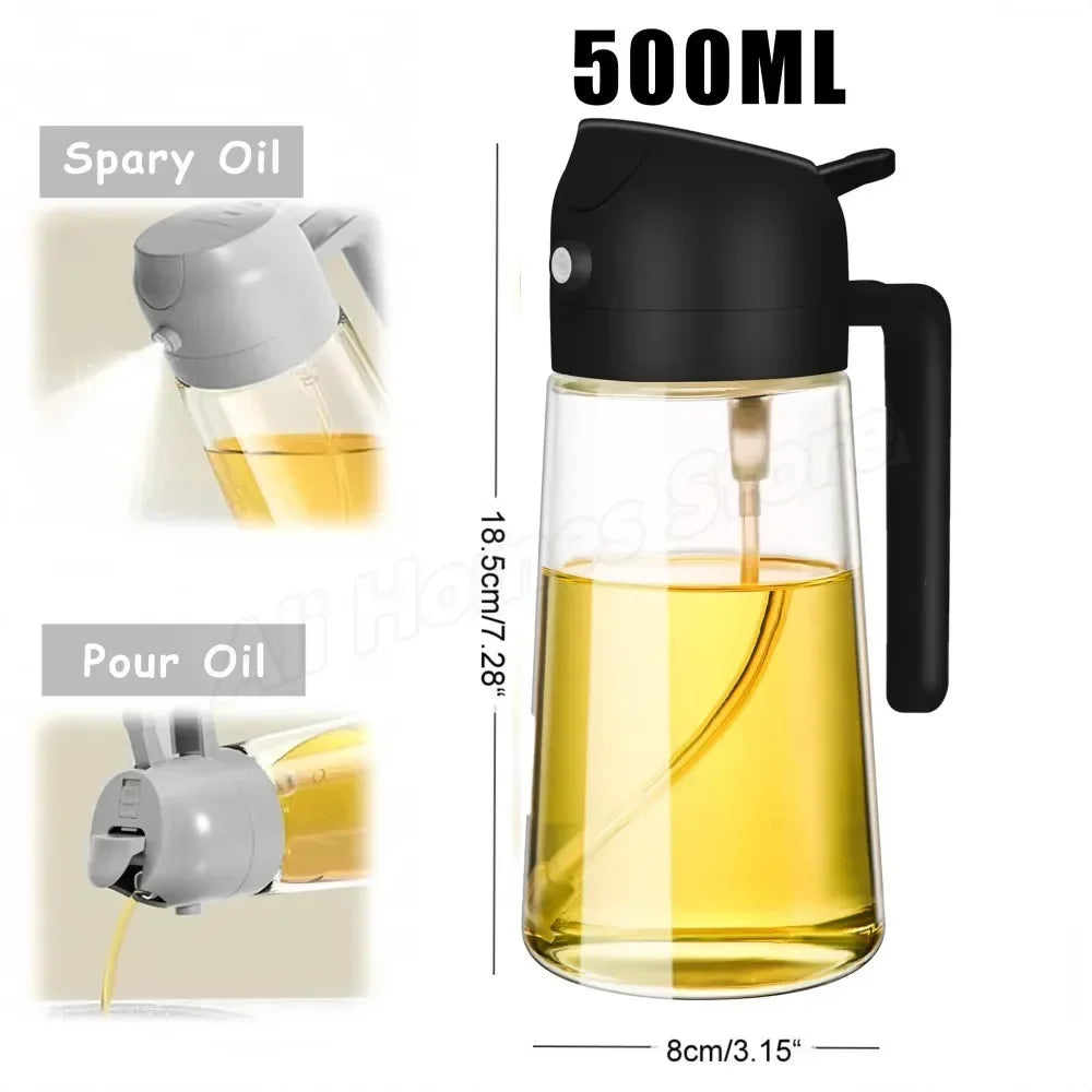 2 in 1 Oil Sprayer and Dispenser Bottle | Cooking Oil Spray Bottle for BBQ, Air Fryer, close-up view