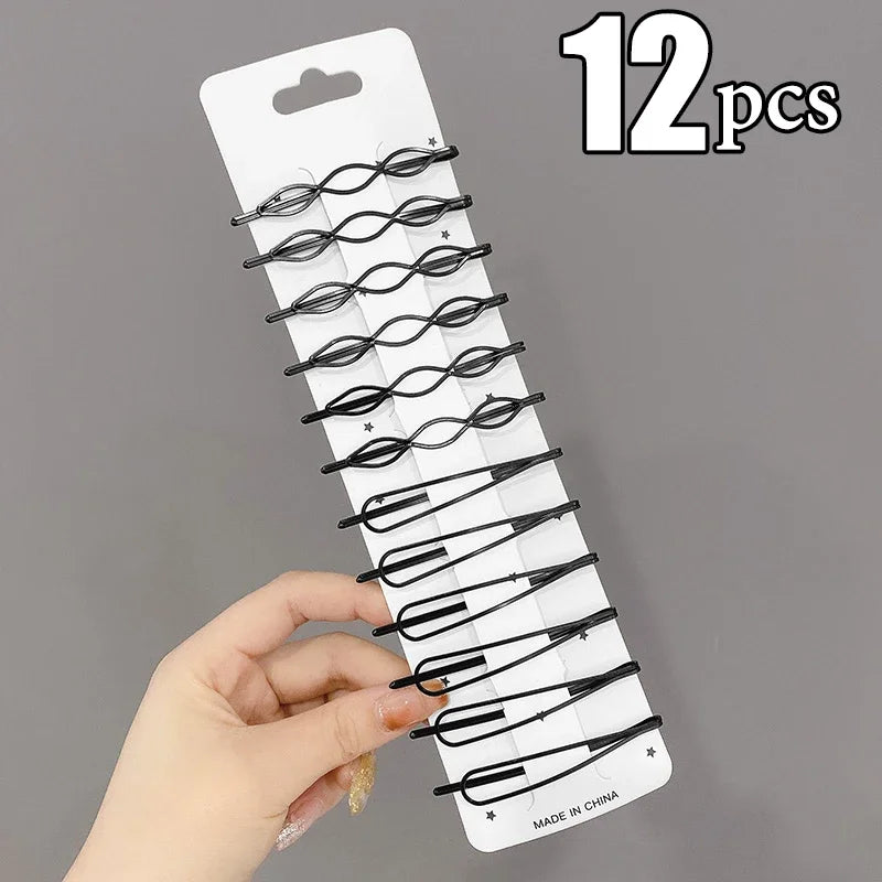 3/12Pcs Black Hair Clips Bobby Pins Wavy Hairpins Metal Barrettes Invisible Wave Hair alternate view