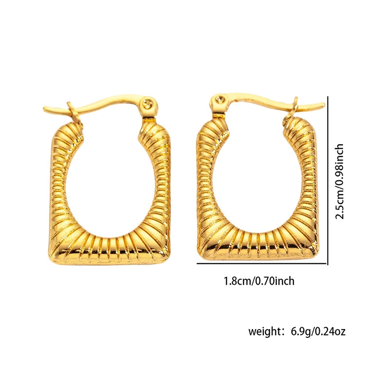 ANENJERY 316L Stainless Steel Hollow Square Texture Drop Earrings | Hypoallergenic Ge alternate view