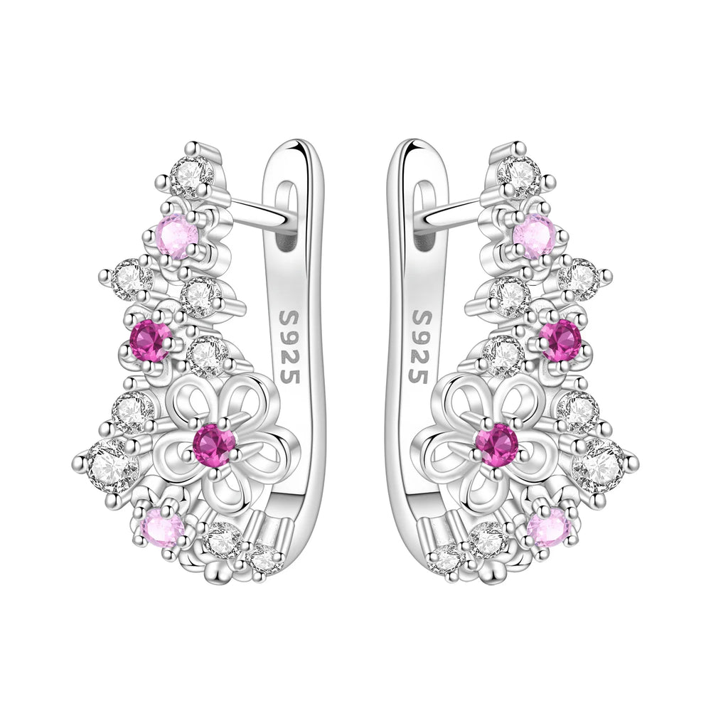 PANPOKI S925 Sterling Silver Purple Zircon Series Earrings Hoop Earrings For Women Jew close-up view