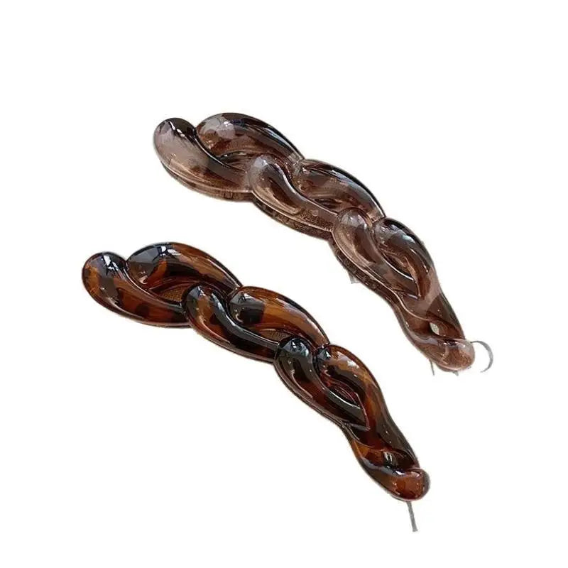2Pcs Leopard Print Acrylic Retro Twisted Banana Shark Clips Ponytail Hair Accessories For Women