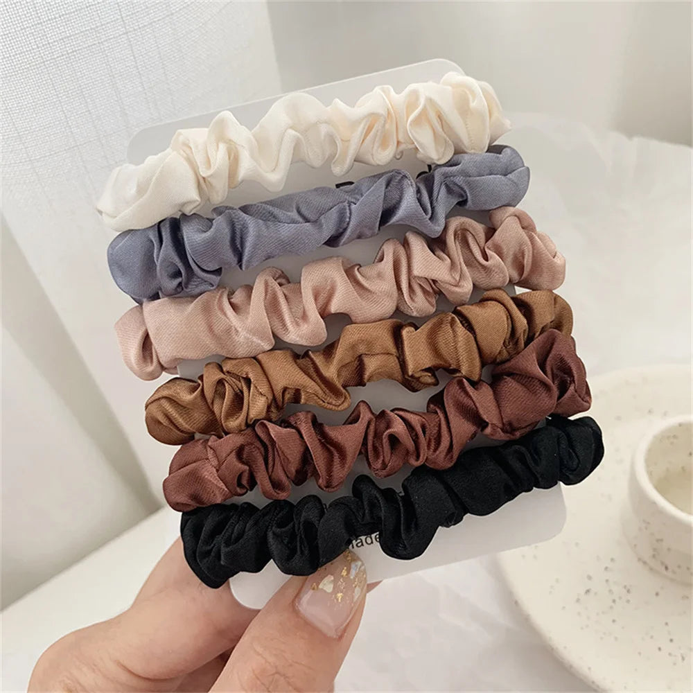 5/6pcs Simple Solid Color Elastics Hair Ties for Women Thick Hair Soft No hurt Hair Ponytail Holder