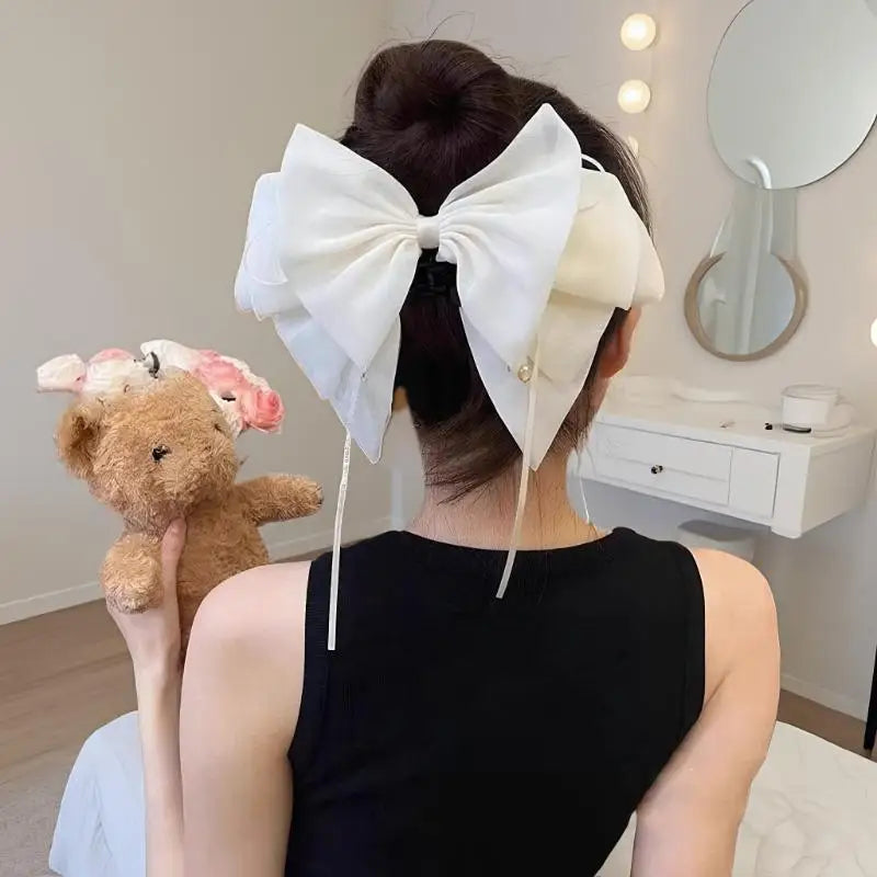 Fashion Temperament Bow Hairpin For Women Girls Bowknot Ribbon Ponytail Hair Claw Sweet Shark Clip Hair Accessories