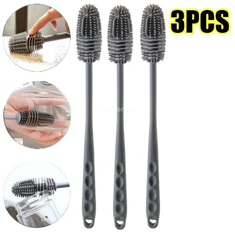 Silicone Milk Bottle Brush Cup Scrubber Glass Cleaner Kitchen Cleaning Tool Long Ha additional angle