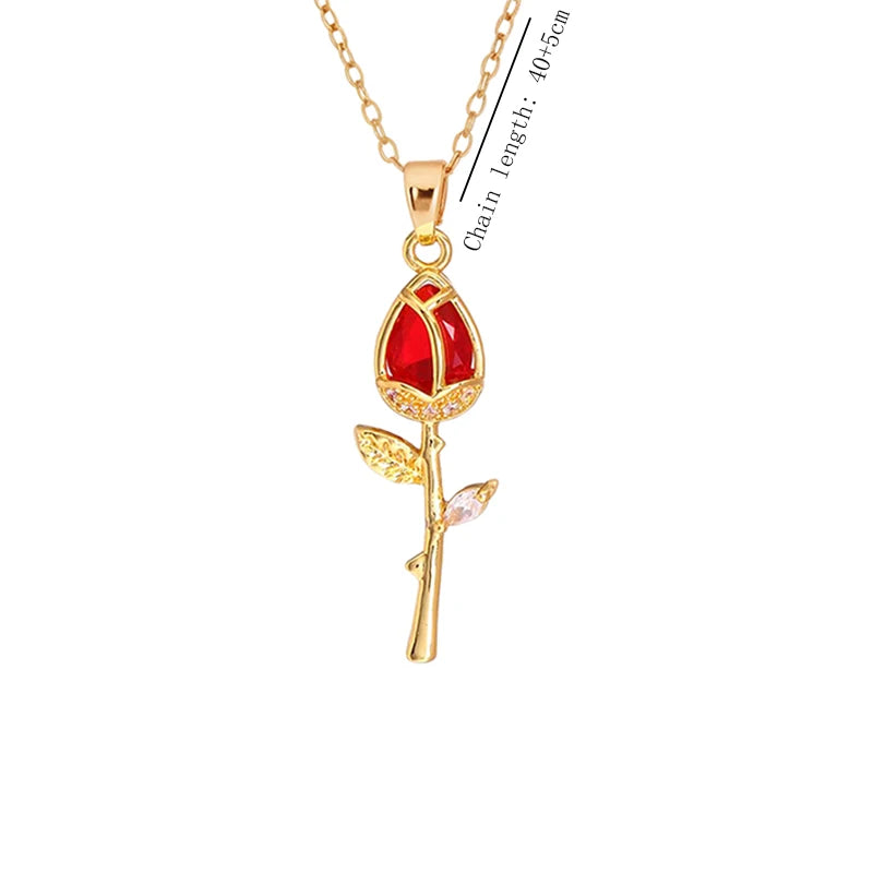Elegant Pink Crystal Butterfly Necklace for Women High-End Zircon Flower Pendant Fash alternate view