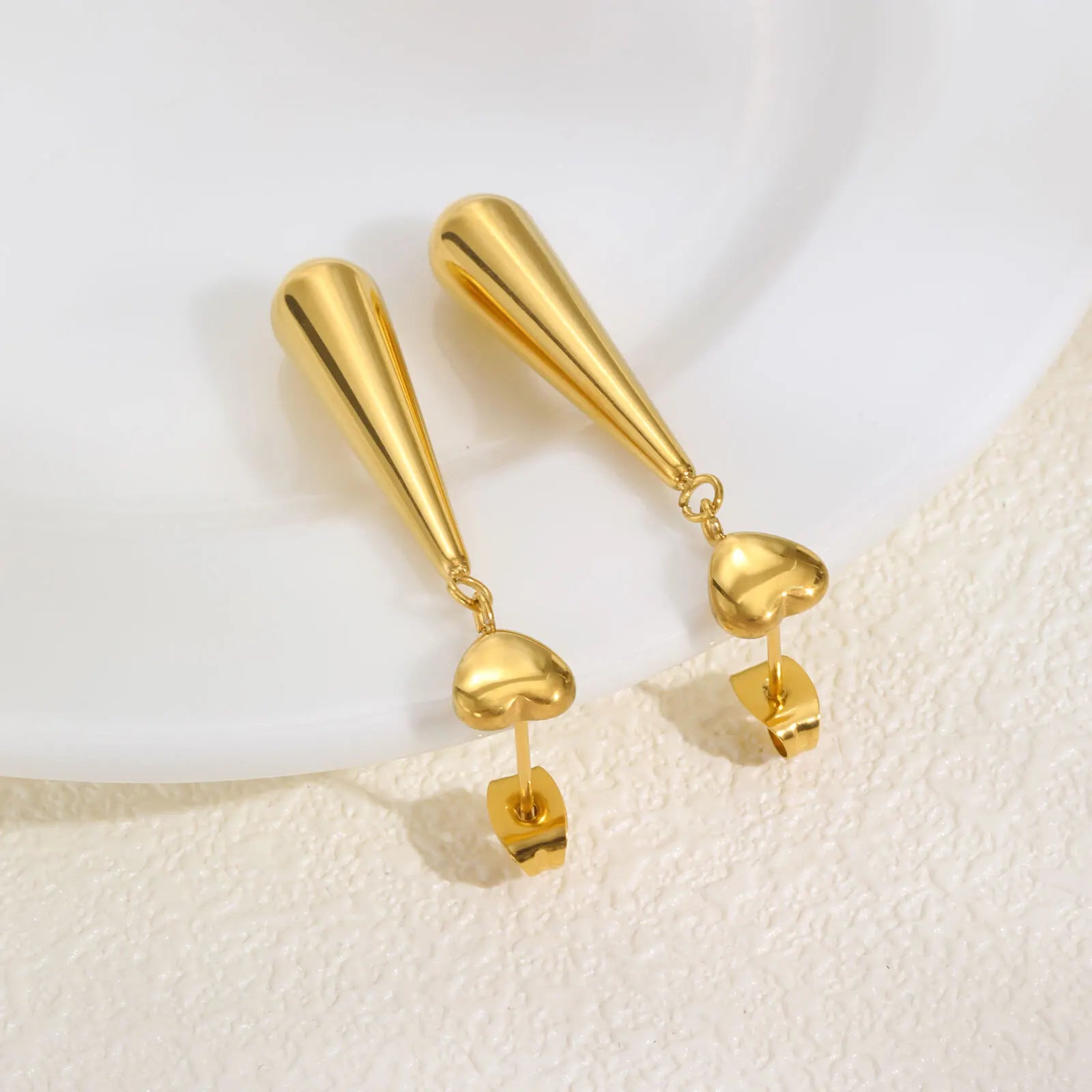 Vnox Sweet Heart Long Tear Drop Earrings | Stainless Steel Water Droplet Piercing Jew lifestyle view