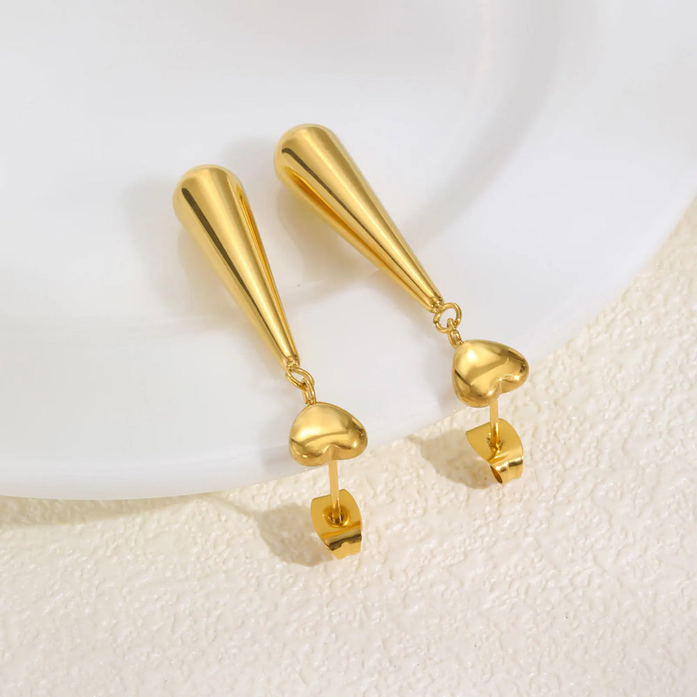 Vnox Sweet Heart Long Tear Drop Earrings | Stainless Steel Water Droplet Piercing Jew lifestyle view