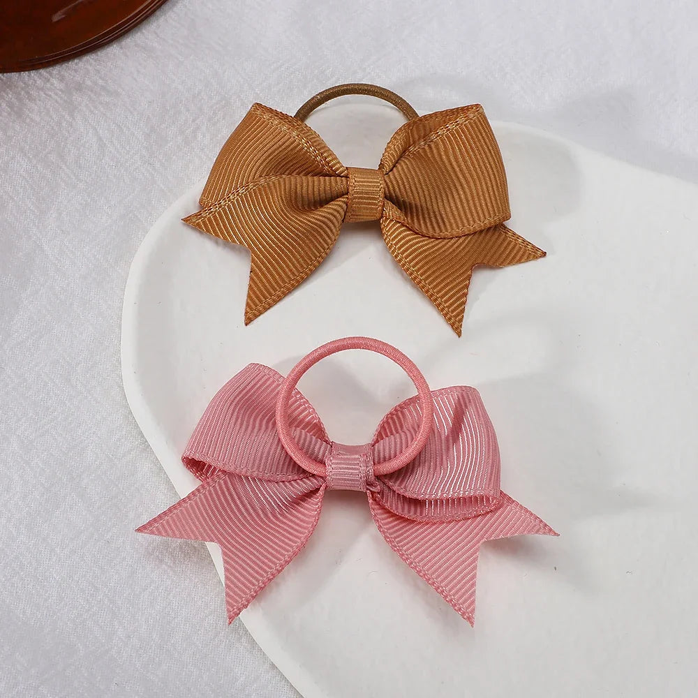 10Pcs/lot Grosgrain Ribbon Pigtail Hair Bows Elastic Hair Ties Hair Bands Holders Gir lifestyle view
