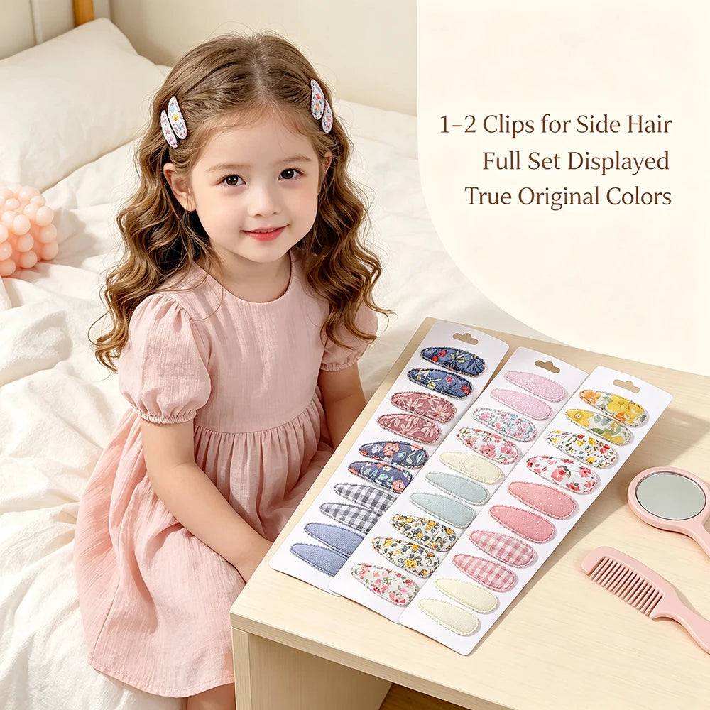 10Pcs/Lot Fresh Print Cotton Alloy Hair Clips for Kids Fabric Plaid BB Hairpins Girl Hai detail view