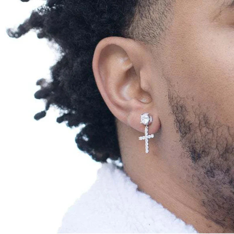 Punk Gold/Silver Cross Stud Earrings | Hip Hop Rhinestone Piercing Ear Accessories alternate view