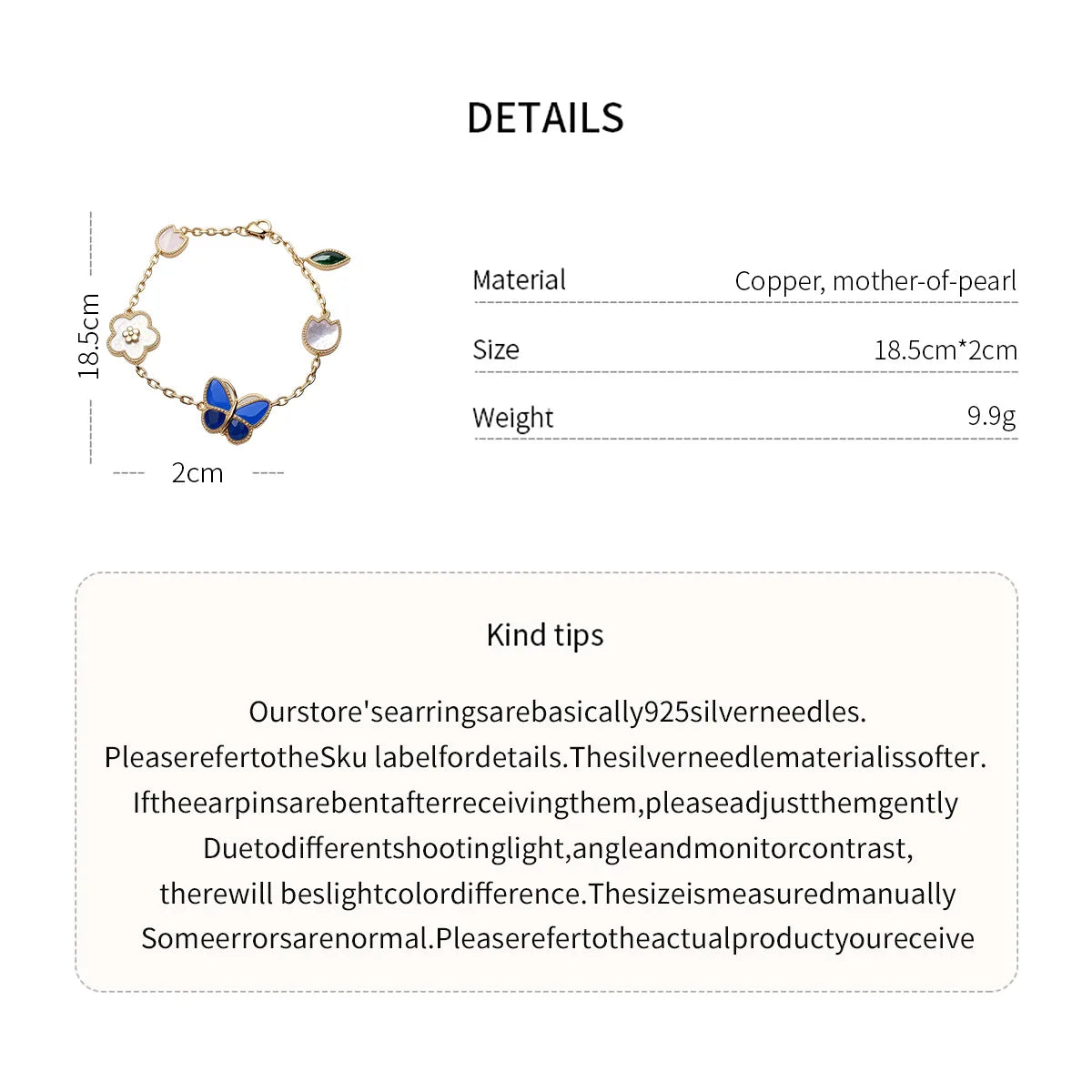 Blue Dripping Oil Butterfly Bracelet for Women Fritillary Flower Leaf