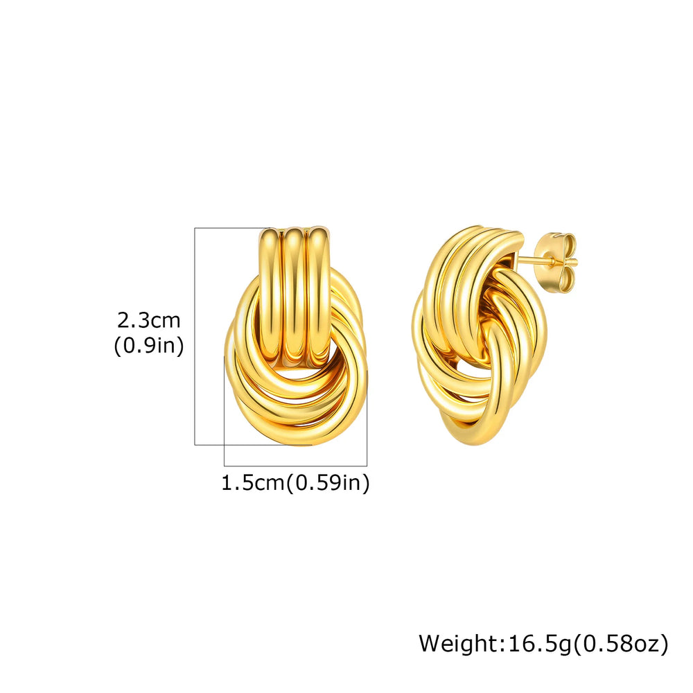 18K Gold Twist Knot Stud Earrings | Geometric Textured Screw-Back Earrings for Women detail view