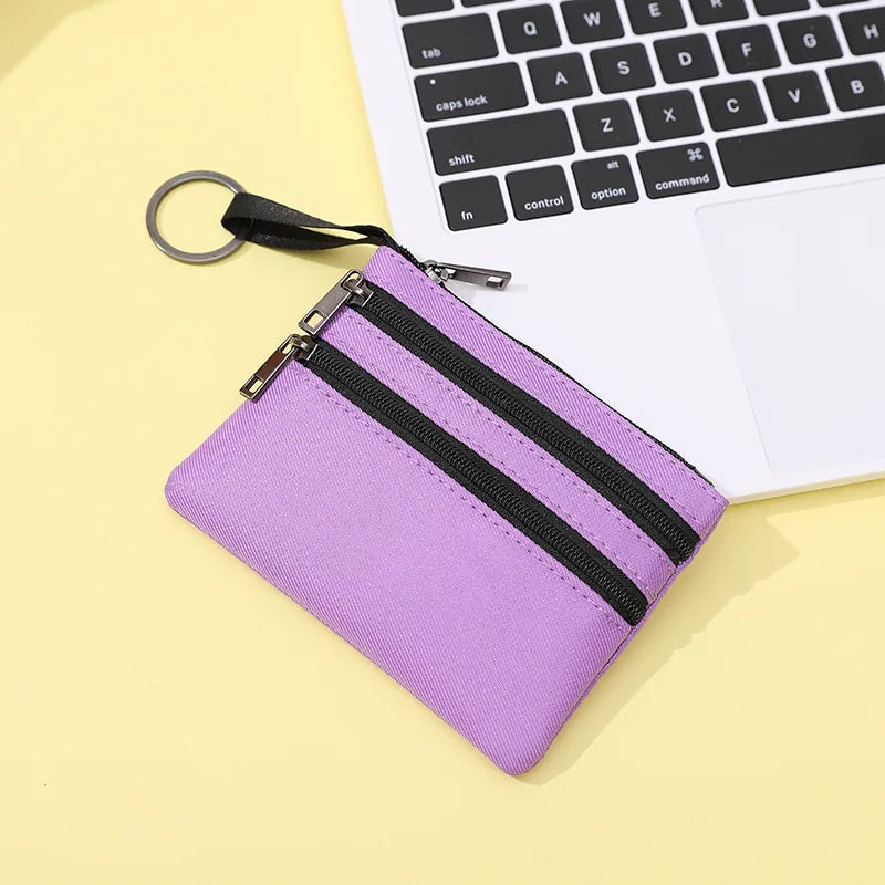 Women Mini Zippers Canvas Coin Purse | Compact Wallet with Keychain detail view