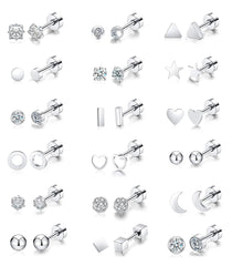 18 Pairs 14K Gold Plated Surgical Steel Screw Flat Back Stud Earrings Tiny Cartilage Earring Sets Fo