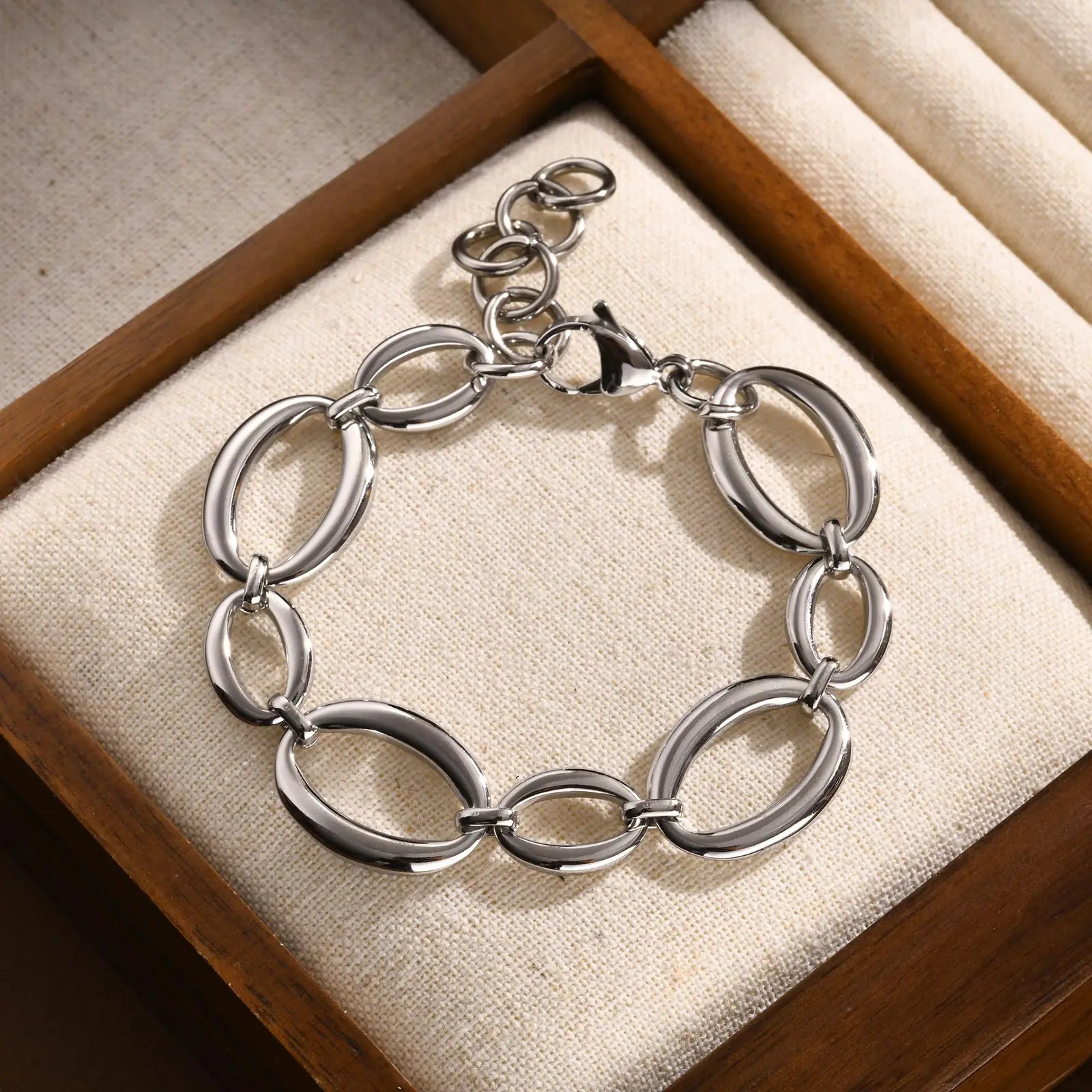 Elliptical Chain Bracelet for Women | Handmade Stainless Steel Jewelry additional angle