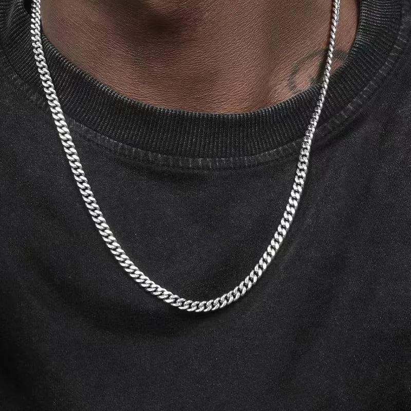 Hip Hop Cuban Chain Necklace Rock Stainless Steel Basic Chain Men Necklace Simple Neckla detail view