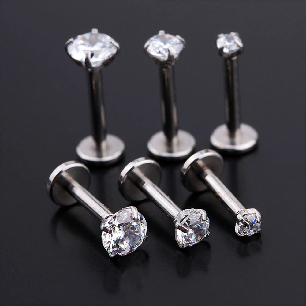 2/3/5PCS 16G Stainless Steel Labret Piercing Jewelry - CZ Crystal Monroe/Lip Studs, 6/ close-up view