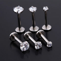 2/3/5PCS 16G Stainless Steel Labret Piercing Jewelry - CZ Crystal Monroe/Lip Studs, 6/ close-up view