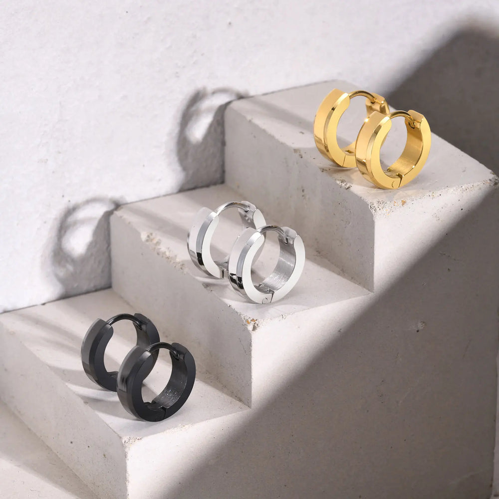 Men Hoop Earrings | Stainless Steel Small Huggies Earrings for Daily Wear additional angle