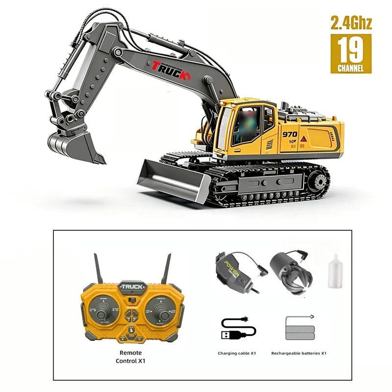 1/18 RC Alloy Spray Excavator Truck 17CH Engineering Vehicle Sound Lights 680 Degree R close-up view