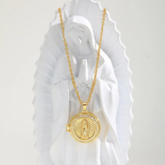 Round Zircon Virgin Mary Locked Pendant Necklace for Women, No Photo, Adjustable Link Je detail view