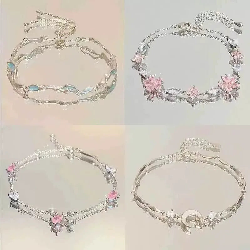 Sparkling Cherry Blossoms Butterfly Bracelet Women's Fashion Temperament Wave Moon Fl alternate view